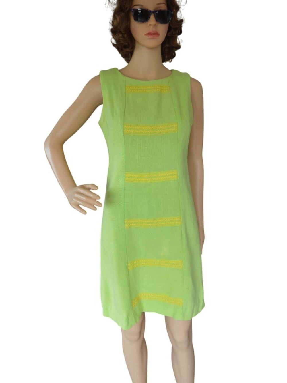 Vintage 60s Handmade Lime Green Yellow Shift Dress Womens Size Small Retro Prepp